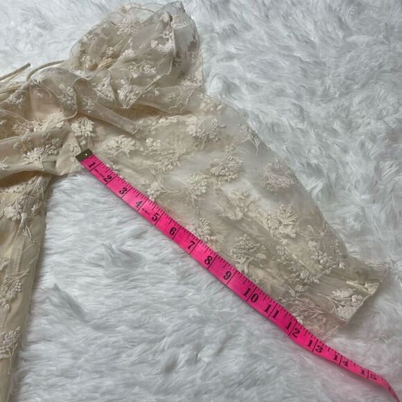 Zara Embroidered Ruffle Off Shoulder Lace Top Blouse Size XS Cream - Picture 12 of 14
